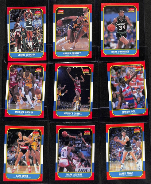 Lot of (66) 1986-87 Fleer Basketball Cards (66 different cards) w.  3 Graded Cards (Magic Johnson SGC 8, Karl Malone SGC 7, Kareem Abdul-Jabaar SGC  7.5)