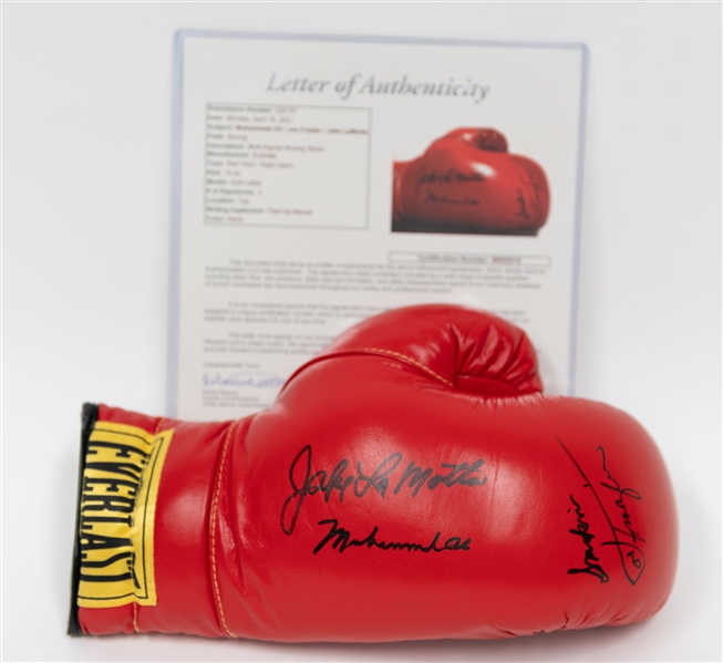 Everlast Boxing Glove Signed by Muhammad Ali, Smokin Joe Frazier & Jake LaMotta (Full JSA Letter of Authenticity)