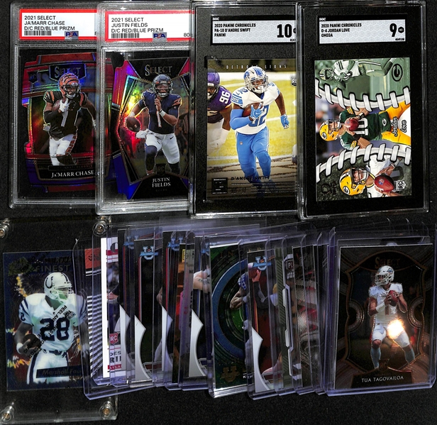 Lot of (20) NFL Rookie Cards inc. 2021 Select Ja'Marr Chase Red Blue Die Cut (PSA 9), 2021 Select Justin Fields Red Blue Die Cut (PSA 9), +