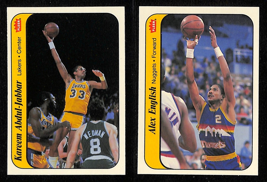 1986-87 Fleer Basketball Partial Sticker Set (7 of 11 stickers) inc. 5 Graded (Adrian Dantley SGC 8, Julius Erving SGC 8.5, Patrick Ewing SGC 7, Dominique Wilkins SGC 7.5, Akeem Olajuwon SGC 8.5) -...