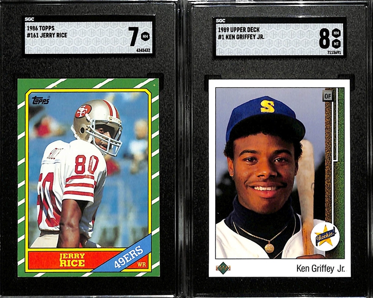 Graded Rookie Lot - 1986 Topps Jerry Rice (SGC 7) & 1989 Upper Deck Ken Griffey Jr. (SGC 8)