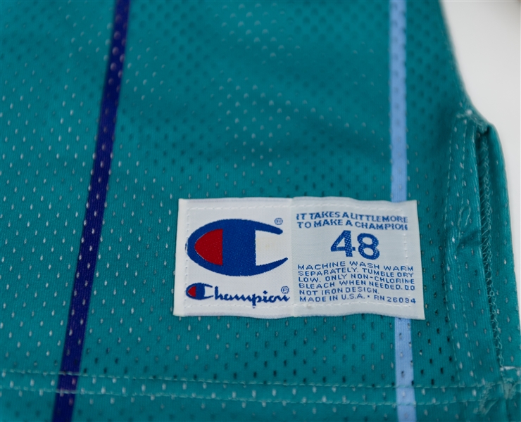 Alonzo Mourning Signed Charlotte Hornets Jersey - Made by Champion, Size 48 (JSA) - Presented to Halftime Performer Jeremy Kable