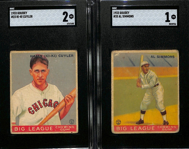 1933 Goudey Lot w. #23 Ki-Ki Cuyler (SGC 2) & #35 Al Simmons (SGC 1)