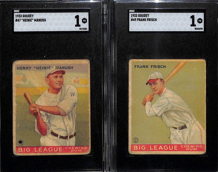 1933 Goudey Lot w. #47 Heinie Manush (SGC 1) & #49 Frank Frisch (SGC 1)