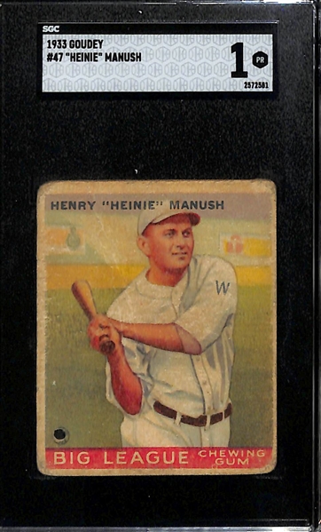 1933 Goudey Lot w. #47 Heinie Manush (SGC 1) & #49 Frank Frisch (SGC 1)