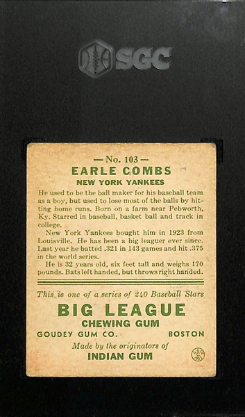 1933 Goudey #103 Earl Combs Graded SGC 4