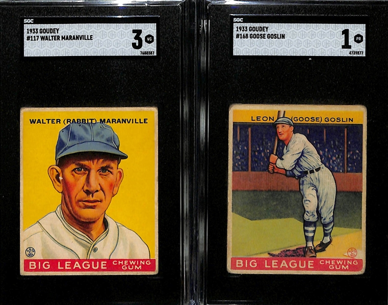 1933 Goudey Lot w. #117 Walter Maranville (SGC 3) & #168 Goose Goslin (SGC 1)