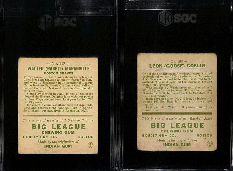 1933 Goudey Lot w. #117 Walter Maranville (SGC 3) & #168 Goose Goslin (SGC 1)