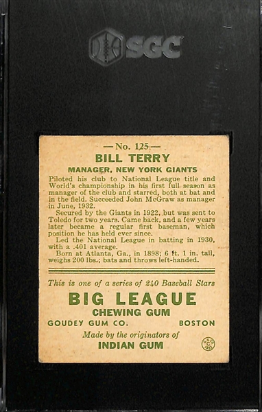 1933 Goudey #125 Bill Terry Graded SGC 4