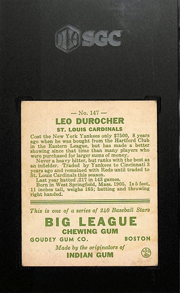 1933 Goudey #147 Leo Durocher Graded SGC 4.5