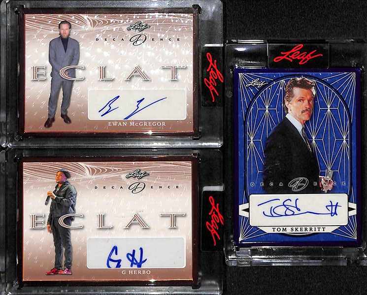 Lot of (3) 2023 Leaf Decadence Autographs - Ewan McGregor (#/10), G Herbo (#/10), Tom Skerritt (#/8)