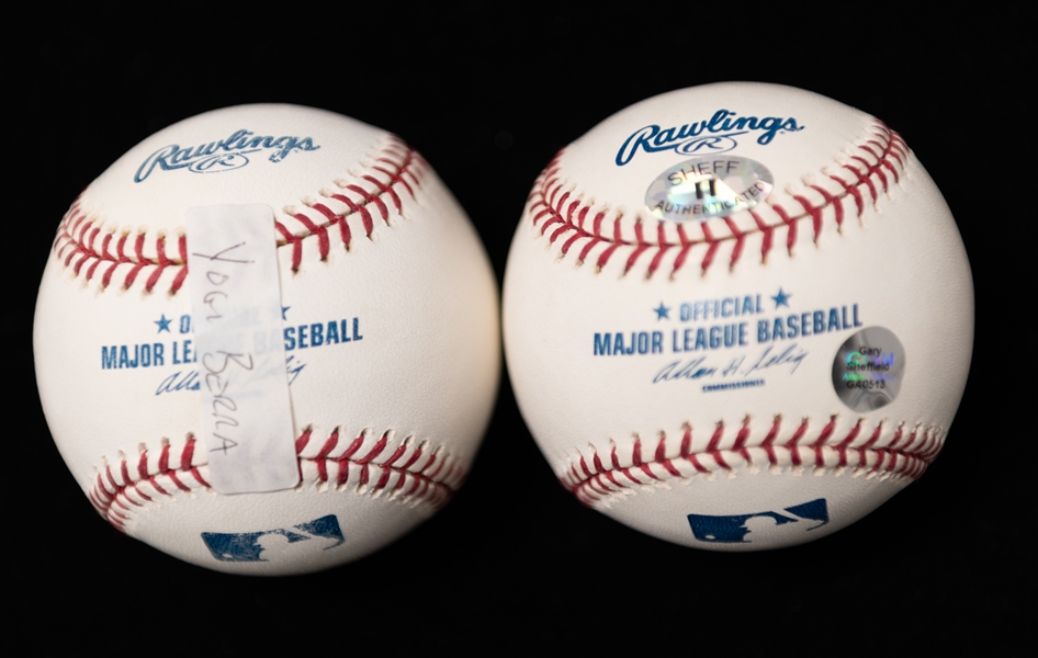 Lot of (2) Signed Official Major League Rawling Baseballs - Yogi Berra, Gary Scheffield - JSA Auction Letter