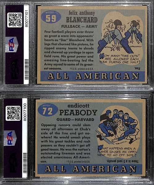 High Grade Signed 1955 Topps All-American Football Cards - Doc Blanchard (Card Grade 7) & Chub Peabody (Card Grade 8) - PSA/DNA Slabbed - Autos Grade Authentic