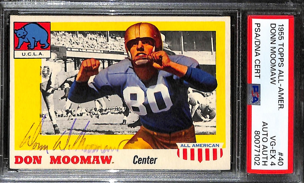 (2) Signed 1955 Topps All-American Football Cards - Alex Wojciechowicz (Card Grade 4) & Don Moomaw (Card Grade 4) - PSA/DNA Slabbed - Autos Grade Authentic