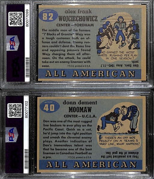 (2) Signed 1955 Topps All-American Football Cards - Alex Wojciechowicz (Card Grade 4) & Don Moomaw (Card Grade 4) - PSA/DNA Slabbed - Autos Grade Authentic