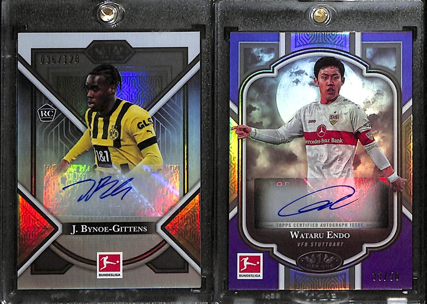 (2) 2022-23 Topps Tier One Bundesliga Soccer Autographs - Jamie Bynoe-Gittens Rookie (#/120), Wataru Endo (#/50)