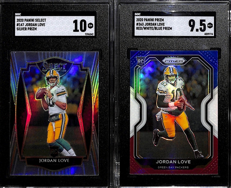 (4) SGC Graded Football Rookie Cards inc. 2020 Select Jordan Love Silver (SGC 10), 2020 Prizm Jordan Love Red White and Blue (SGC 9.5), +