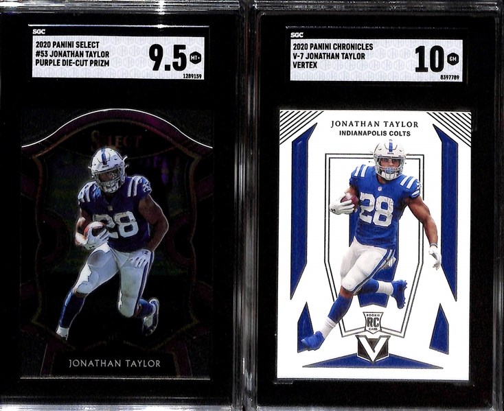 (4) SGC Graded Football Rookie Cards inc. 2020 Select Jordan Love Silver (SGC 10), 2020 Prizm Jordan Love Red White and Blue (SGC 9.5), +