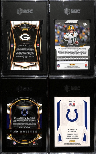 (4) SGC Graded Football Rookie Cards inc. 2020 Select Jordan Love Silver (SGC 10), 2020 Prizm Jordan Love Red White and Blue (SGC 9.5), +