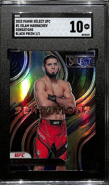 2023 Panini Select UFC #1  Islam Makhachev Sensations Black Prizm 1/1 SGC Graded 10