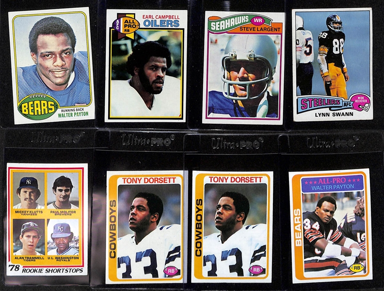 5-Row Box (Over 3,000 Cards) of Baseball & Football Cards - Mostly 1970s & Early 1980s Inc. Rookies of Walter Payton, Molitor, Swann, Largent, (2) Dorsett, & Many Stars 