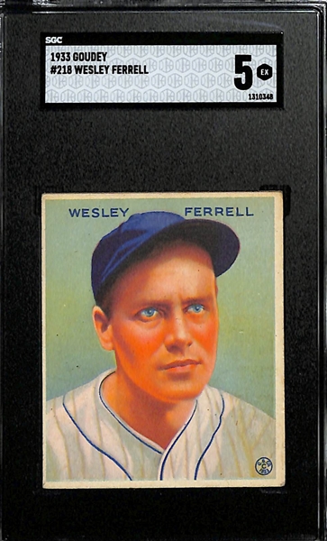 1933 Goudey #218 Wesley Ferrell Graded SGC 5