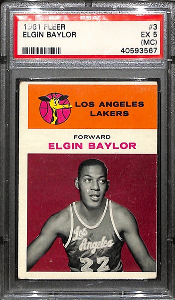 1961-62 Fleer Elgin Baylor #3 Rookie Card Graded PSA 5 (MC)