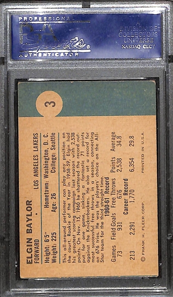 1961-62 Fleer Elgin Baylor #3 Rookie Card Graded PSA 5 (MC)