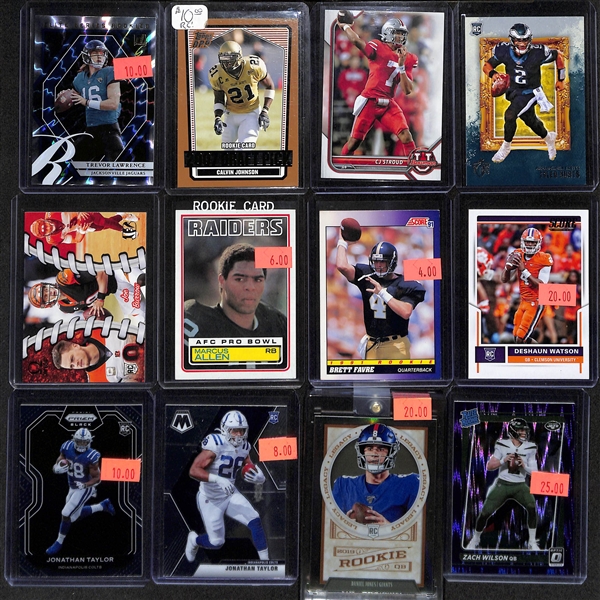 Lot of Approx (200) Football Rookie Cards inc. Trevor Lawrence, Calvin Johnson, CJ Stroud, Jalen Hurts, Joe Burrow, +