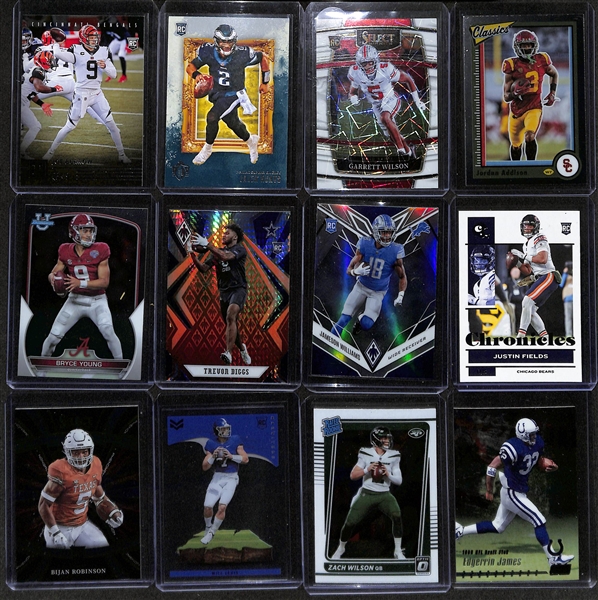 Lot of Approx (200) Football Rookie Cards inc. Joe Burrow, Jalen Hurts, Garrett Wilson, Jordan Addison, Bryce Young, +