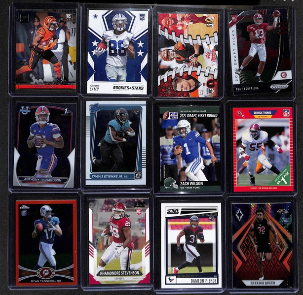 Lot of Approx (200) Football Rookie Cards inc. Ja'Marr Chase, CeeDee Lamb, Joe Burrow, Tua Tagovailoa, Anthony Richardson, +