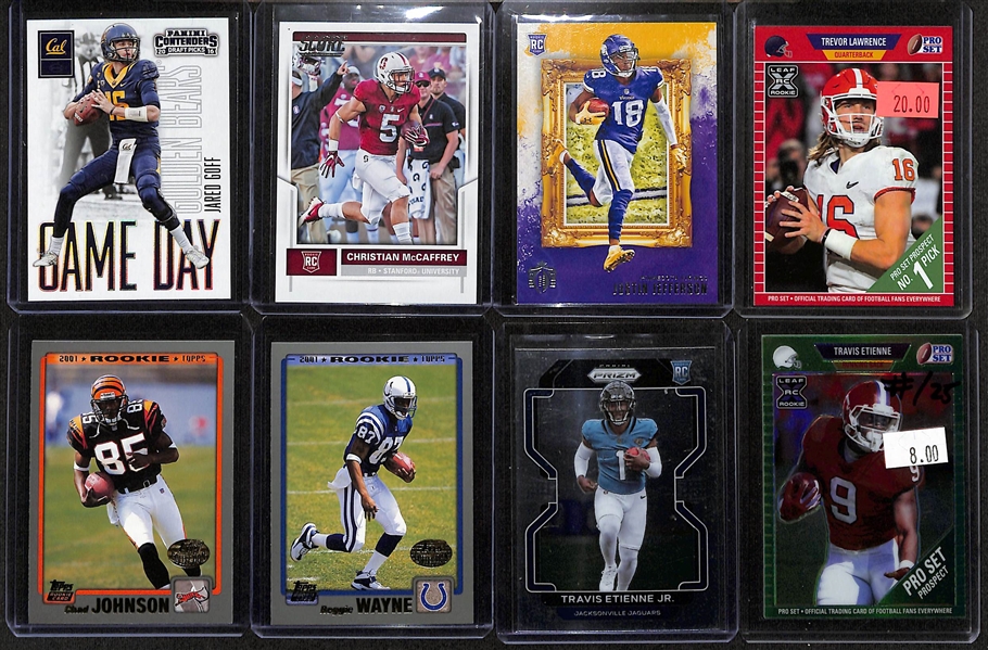 Lot of Approx (200) Football Rookie Cards inc. Jared Goff, Christian McCaffrey, Justin Jefferson, Trevor Lawrence, Chad Johnson, +