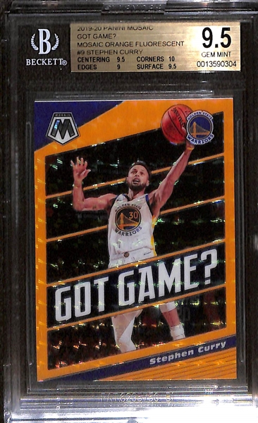 Lot of (4) Graded Basketball Cards inc. 2019-20 Mosaic Stephen Curry Got Game? Orange (BGS 9.5) (#/25), 2020-21 Prizm Lamelo Ball Rookie SIlver (PSA 9), +