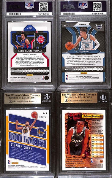 Lot of (4) Graded Basketball Cards inc. 2019-20 Mosaic Stephen Curry Got Game? Orange (BGS 9.5) (#/25), 2020-21 Prizm Lamelo Ball Rookie SIlver (PSA 9), +