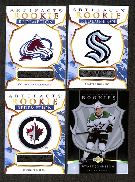 Lot of (19) 2023-24 Upper Deck Artifacts Rookie Cards inc. Luke Evangelista (#/35), Jakob Pelletier (#/499), Rookie Relic Redemption VI, +