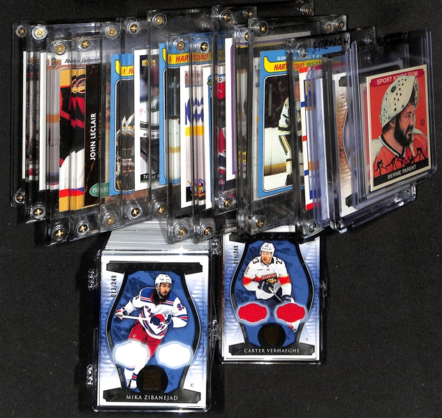 Lot of (55+) Hockey Cards inc. 2023-24 Artifacts Dany Heatley Duel Patch Autograph (#/45), Artifacts Juuso Parssinen Autograph,+