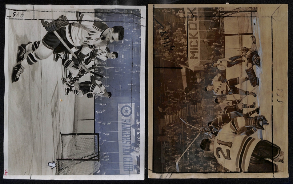 RARE Lot of (11) 1955-56 NHL Hockey Type 1 Press/Wire Photos w. Primarily Rangers w. Many Stars