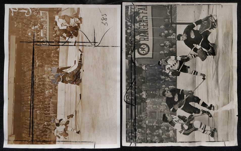 RARE Lot of (11) 1955-56 NHL Hockey Type 1 Press/Wire Photos w. Primarily Rangers w. Many Stars