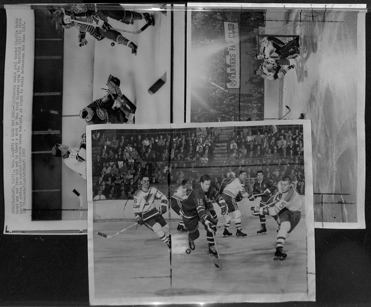 Lot of (18) 1966-67 NHL Hockey Type 1 Press/Wire Photos w. Mostly Rangers & Canadians w. Many Stars