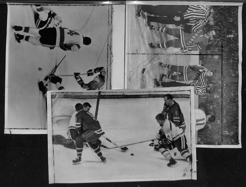 Lot of (18) 1966-67 NHL Hockey Type 1 Press/Wire Photos w. Mostly Rangers & Canadians w. Many Stars