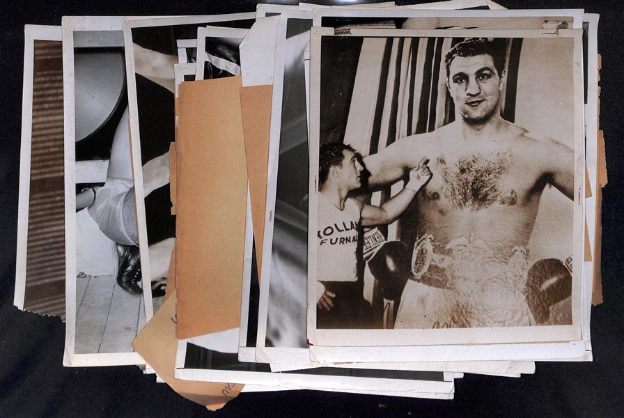 Lot of (16) 1953-54 Vintage Boxing Type 1 Press/Wire Photos w. Rocky Marciano