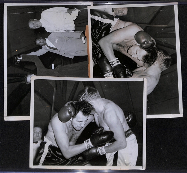 Lot of (16) 1953-54 Vintage Boxing Type 1 Press/Wire Photos w. Rocky Marciano