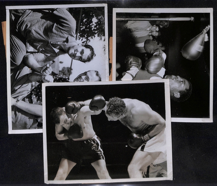 Lot of (16) 1953-54 Vintage Boxing Type 1 Press/Wire Photos w. Rocky Marciano