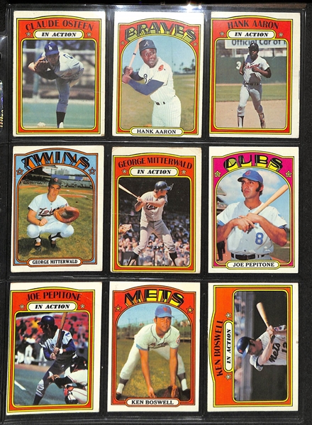 1972 Topps Baseball Partial Set - 608 of 787 Cards w. Aaron & Mays