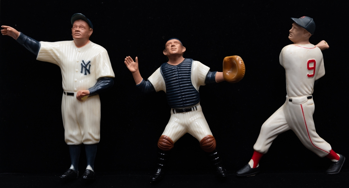 (2) Original Late 1950s Hartland Figurines - Babe Ruth, Yogi Berra & 25th Anniversary Ted Williams