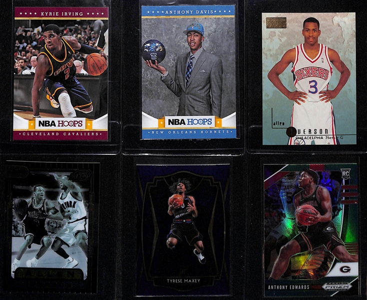 Lot of (45+) Basketball Rookie Cards inc. Kyrie Irving, Anthony Davis, (2) Allen Iverson, Tyrese Maxey, (2) Anthony Edwards, +