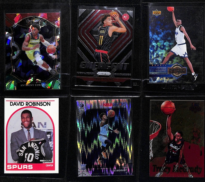 Lot of (50+) Basketball Cards inc. Anthony Edwards, Trae Young, Anfernee Hardaway, David Robinson, Ja Morant, +