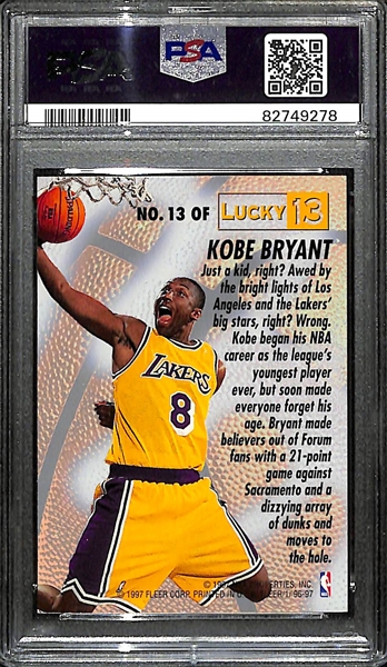 Lot of (9) Kobe Bryant Cards inc. 1996-97 Fleer Lucky 13 Rookie (PSA 7), 1996-97 Collectors Choice Triple with Kevin Garnett Rookie, +