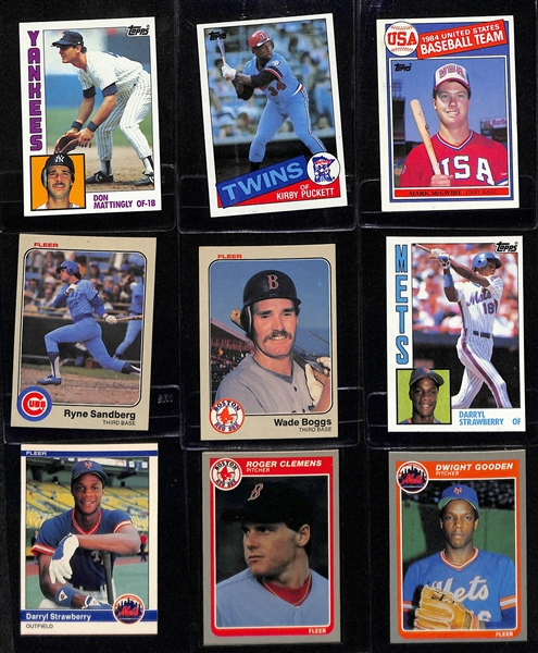 Lot of (50+) 1980s Baseball Rookie Cards inc. Don Mattingly, Kirby Puckett, Mark McGwire, Ryne Sandberg, Wade Boggs, (2) Darryl Strawberry, +