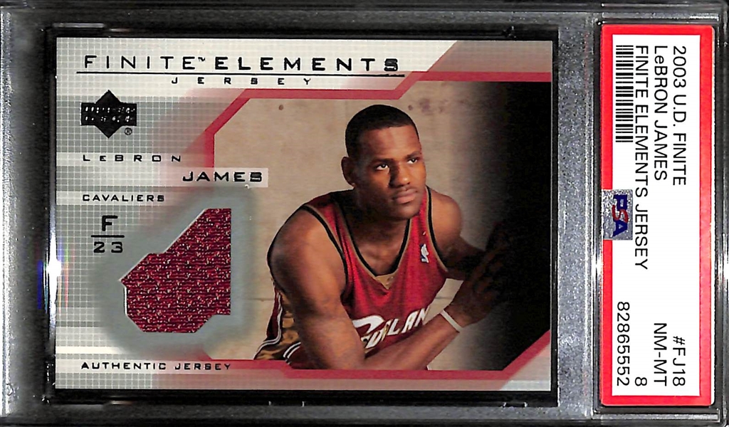 2003-04 UD Finite LeBron James Elements Jersey Patch Rookie Card Graded PSA 8